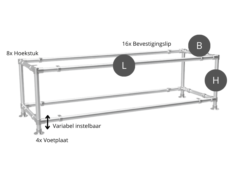 Steigerbuis tv meubel voor steigerhout uit buis Ø 26,9 mm met poten